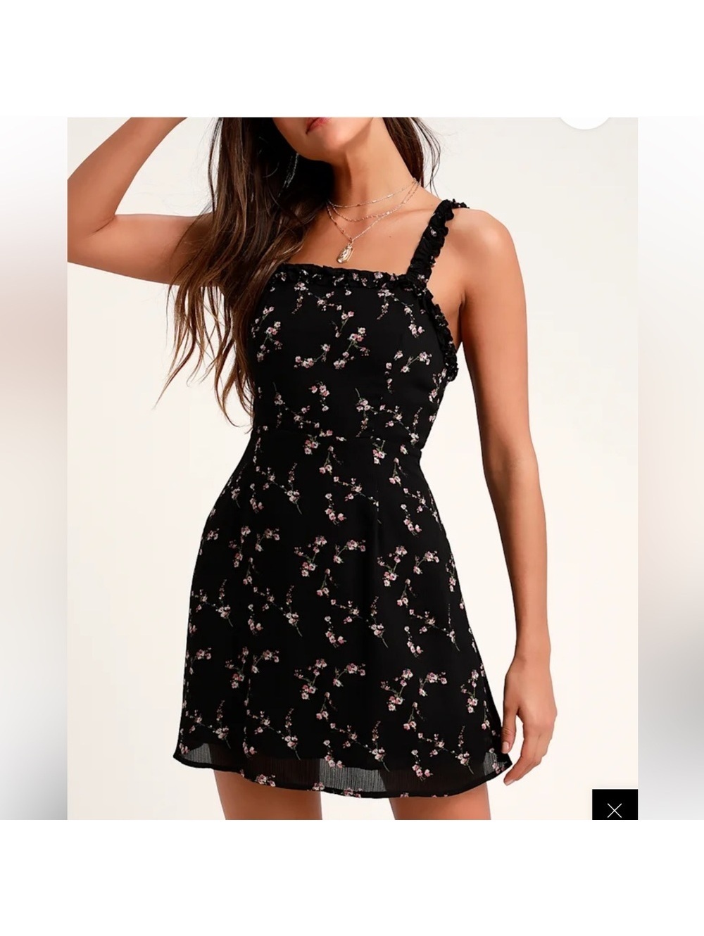 Lulus Garden Black Floral Print Skater Dress NWT size XS